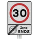 30mph '20mph Zone ENDS' Inc Symbol Sign Post-Mounted - Diagram 675A R2/RA2 (Face Only)