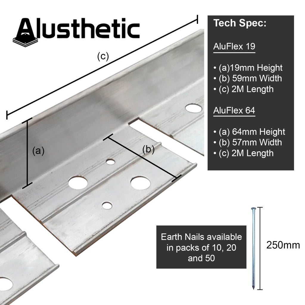 Alusthetic AluFlex 2m Aluminium Lawn Edging Strips - Inc 4 Nails, 1 Joiner