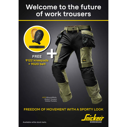 Snickers Bundle: 6218 AllRoundWork Trousers + FREE 9122 Kneepads + FREE 9020 Belt