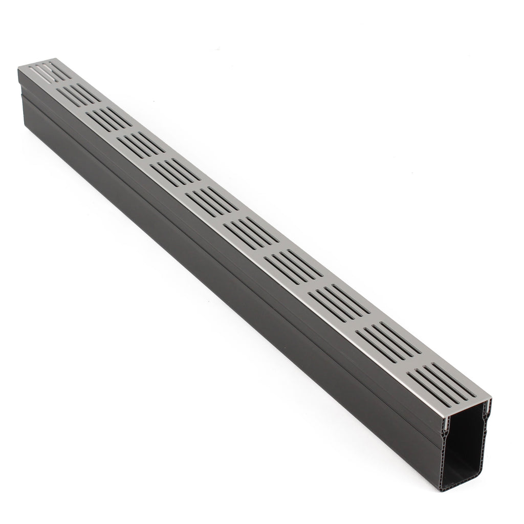 Alusthetic PVC Threshold Drain With Aluminium Grating 1 Metre Length (Silver)