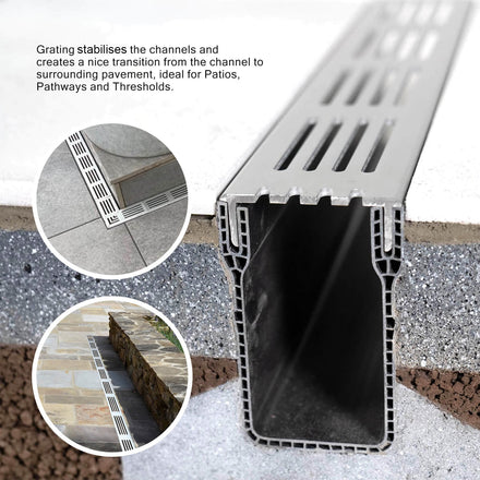 Alusthetic PVC Threshold Drain With Aluminium Grating 1 Metre Length