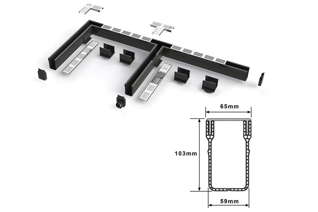 Alusthetic PVC Threshold Drain With Aluminium Grating 1 Metre Length