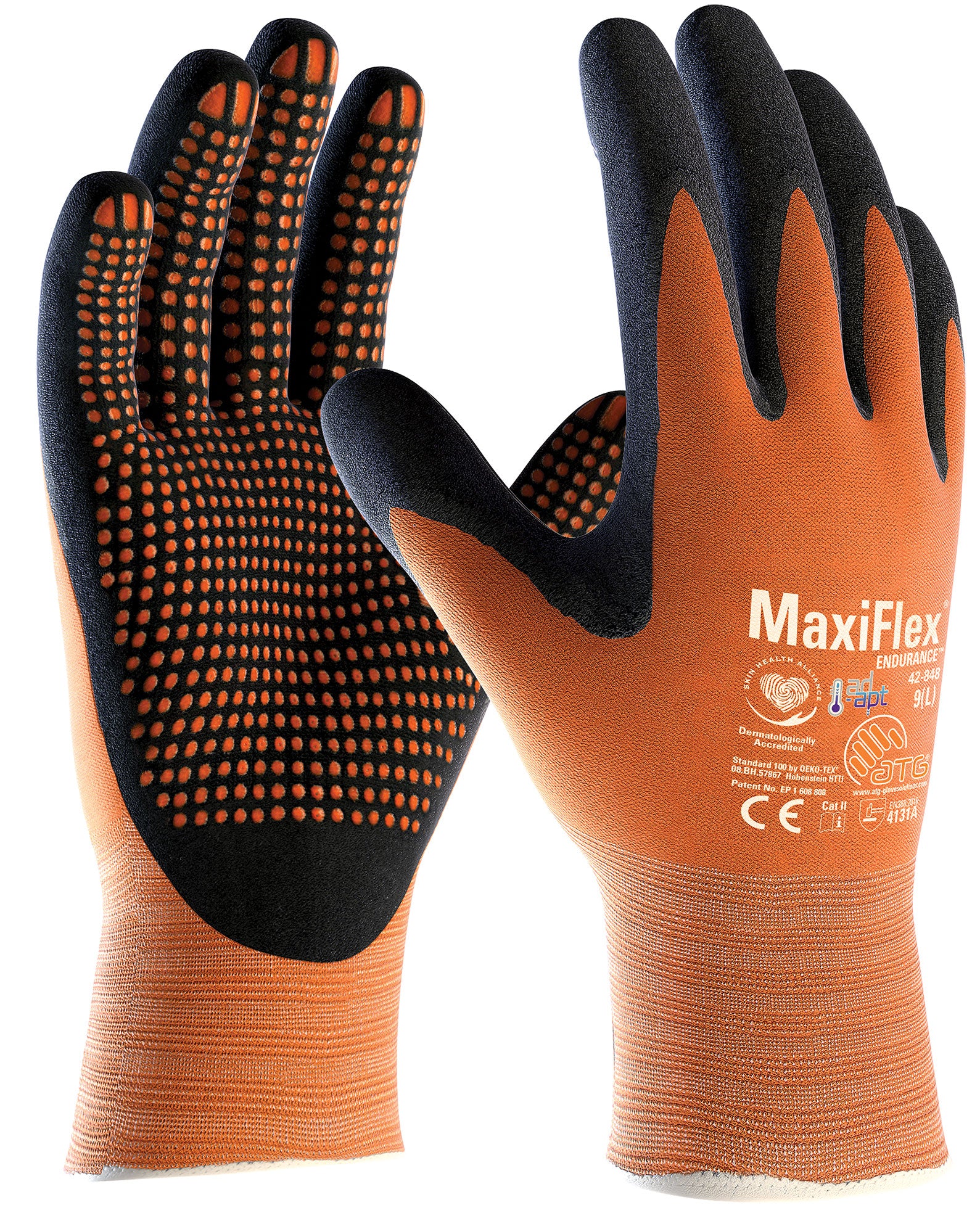 ATG MaxiFlex Endurance Gloves 42 848 Palm Coated With Grip Dots Pair Start Safety UK