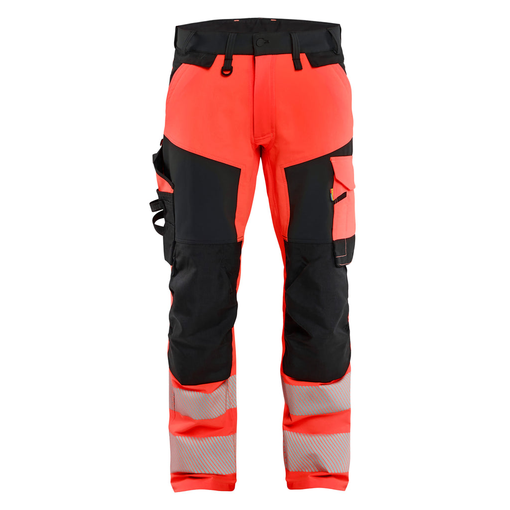 Blaklader 1124 Hi Vis Trousers 4 Way Stretch Red Hi Vis Black Front