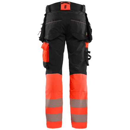 Blaklader 1125 Black/Red Hi-Vis Trousers 4-Way Stretch With Holster Pockets