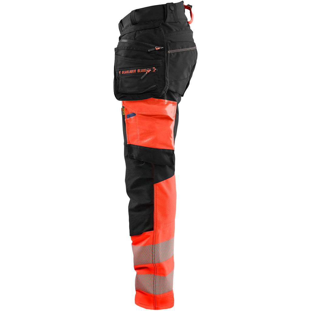 Blaklader 1125 Black/Red Hi-Vis Trousers 4-Way Stretch With Holster Pockets