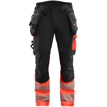 Blaklader 1125 Black/Red Hi-Vis Trousers 4-Way Stretch With Holster Pockets