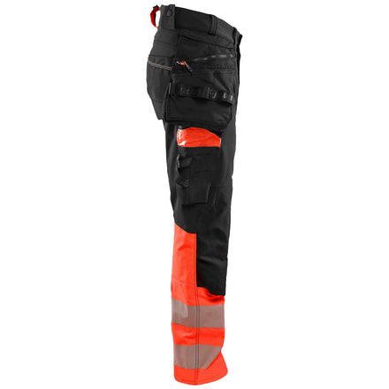 Blaklader 1125 Black/Red Hi-Vis Trousers 4-Way Stretch With Holster Pockets