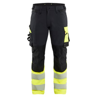 Blaklader 1126 Hi Vis Trousers 4 Way Stretch Black Hi Vis Yellow Front