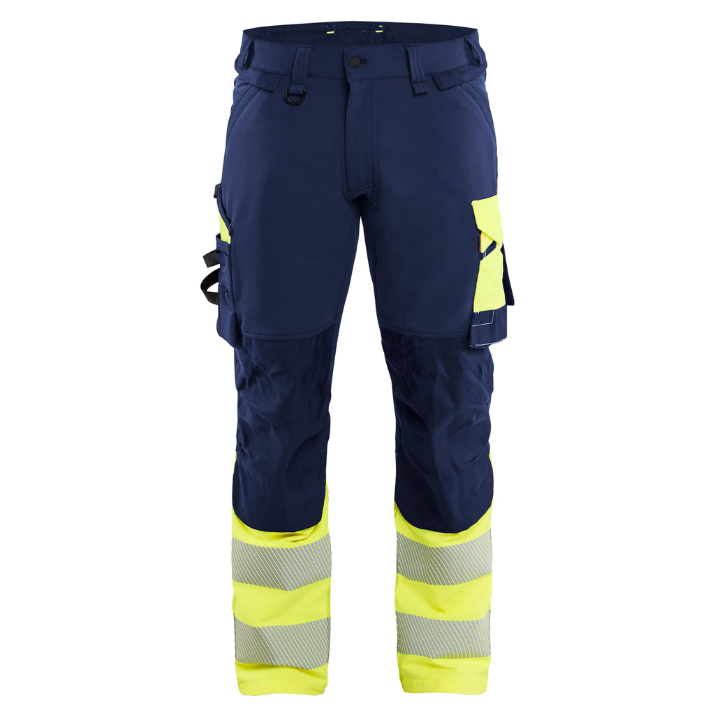 Blaklader 1126 Hi Vis Trousers 4 Way Stretch Navy Blue Hi Vis Yellow Front