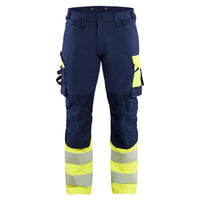 Blaklader 1126 Hi Vis Trousers 4 Way Stretch Navy Blue Hi Vis Yellow Front