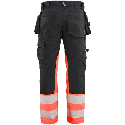 Blaklader 1130 Black/Red Hi-Vis Trousers Stretch With Holster Pockets