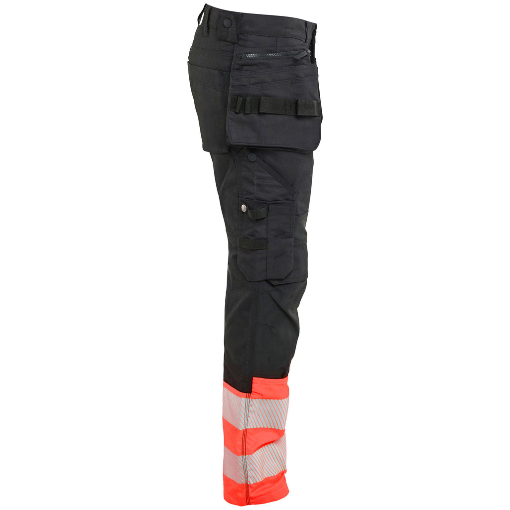 Blaklader 1130 Black/Red Hi-Vis Trousers Stretch With Holster Pockets