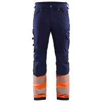 Blaklader 1193 Hi Vis Trousers 4 Way Stretch Without Nail Pockets Navy Blue Hi Vis Orange Main