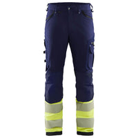 Blaklader 1193 Hi Vis Trousers 4 Way Stretch Without Nail Pockets Navy Blue Hi Vis Yellow Main