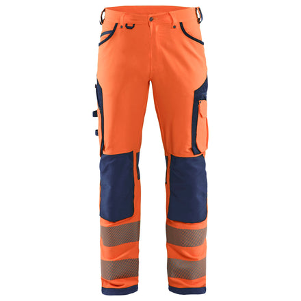 Blaklader 1197 Hi Vis Trousers, 4 Way Stretch Without Nail Pockets Hi Vis Orange Navy Blue Main