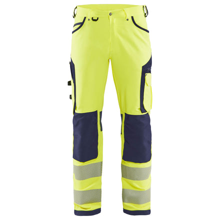 Blaklader 1197 Hi Vis Trousers, 4 Way Stretch Without Nail Pockets Hi Vis Yellow Navy Blue Main