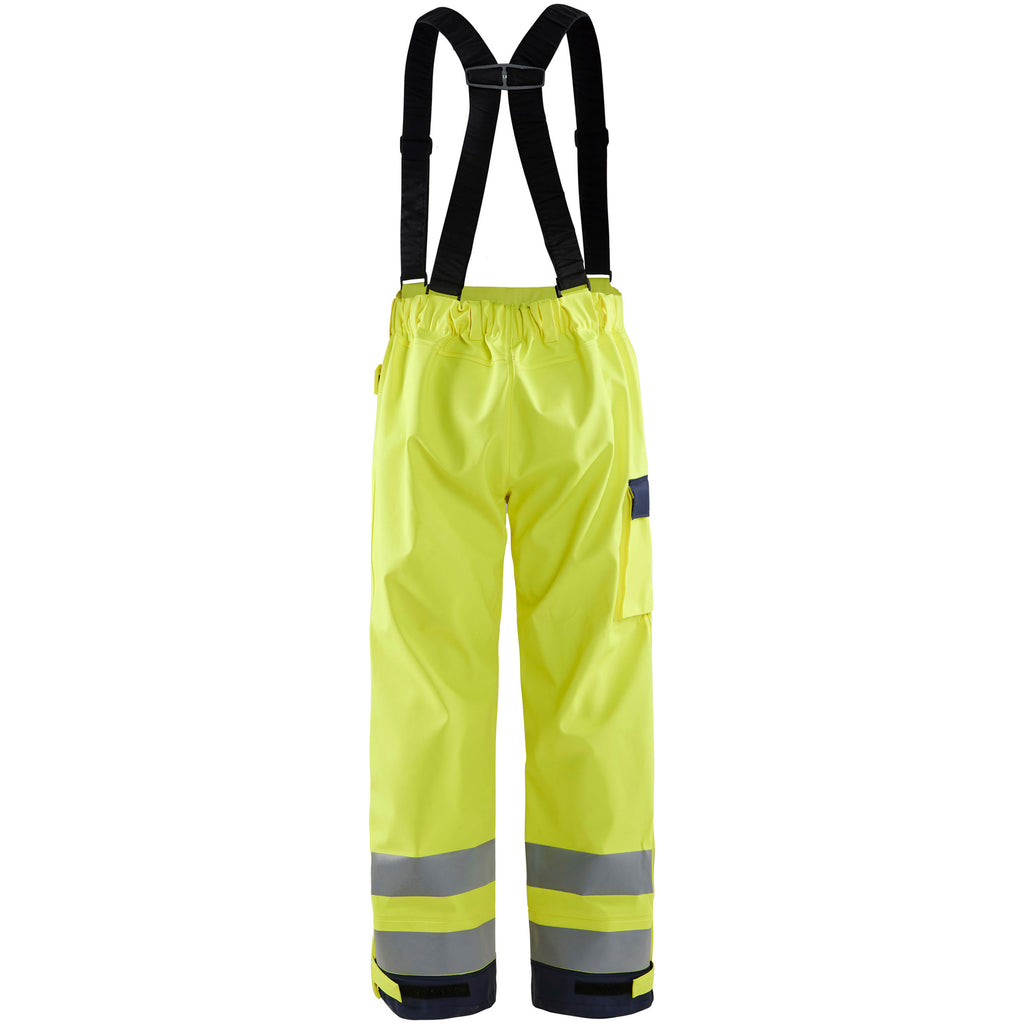 Blaklader 1313 Flame Resistant Rain Trousers Hi Vis Yellow Navy Blue Back