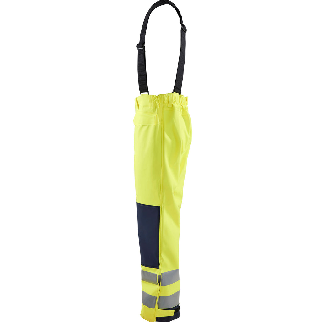 Blaklader 1313 Flame Resistant Rain Trousers Hi Vis Yellow Navy Blue Left