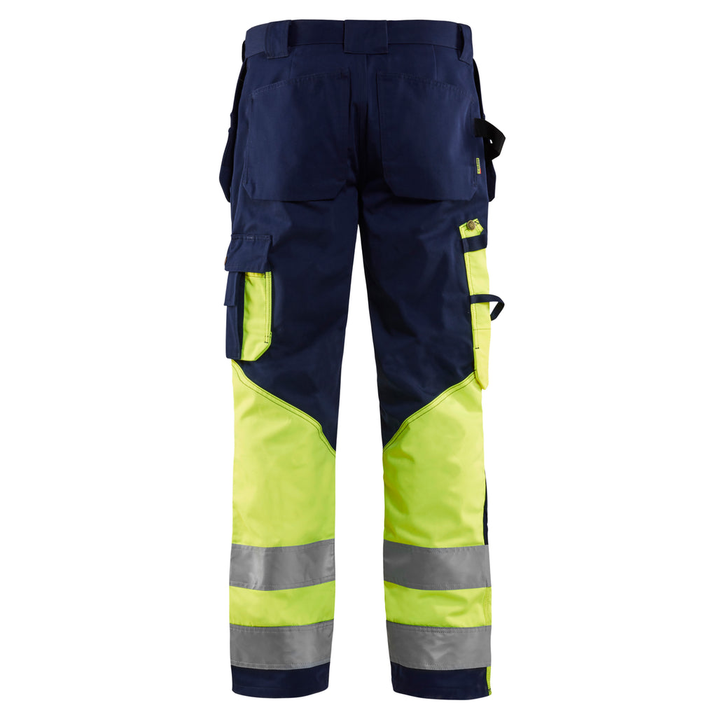 Blaklader 1529 Hi Vis Trousers Navy Blue Hi Vis Yellow Back