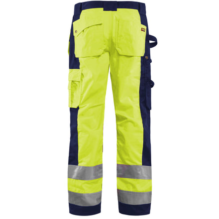 Blaklader 1533 Hi Vis Trousers Hi Vis Yellow Navy Blue Back