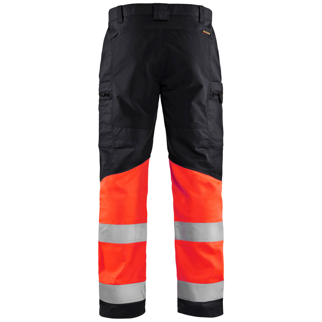 Blaklader 1551 Hi Vis Trousers With Stretch Black Hi Vis Red Back