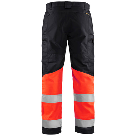 Blaklader 1551 Hi Vis Trousers With Stretch Black Hi Vis Red Back