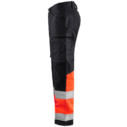 Blaklader 1551 Hi Vis Trousers With Stretch Black Hi Vis Red Left