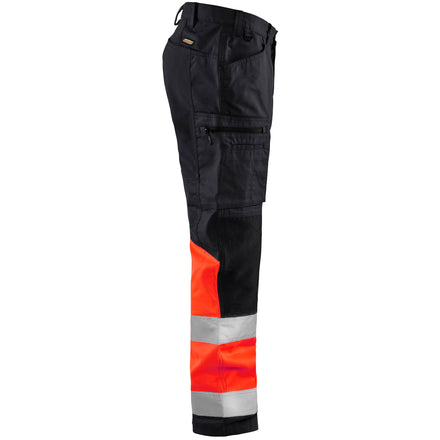 Blaklader 1551 Hi Vis Trousers With Stretch Black Hi Vis Red Right