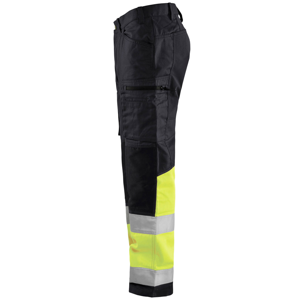 Blaklader 1551 Hi Vis Trousers With Stretch Black Hi Vis Yellow Left