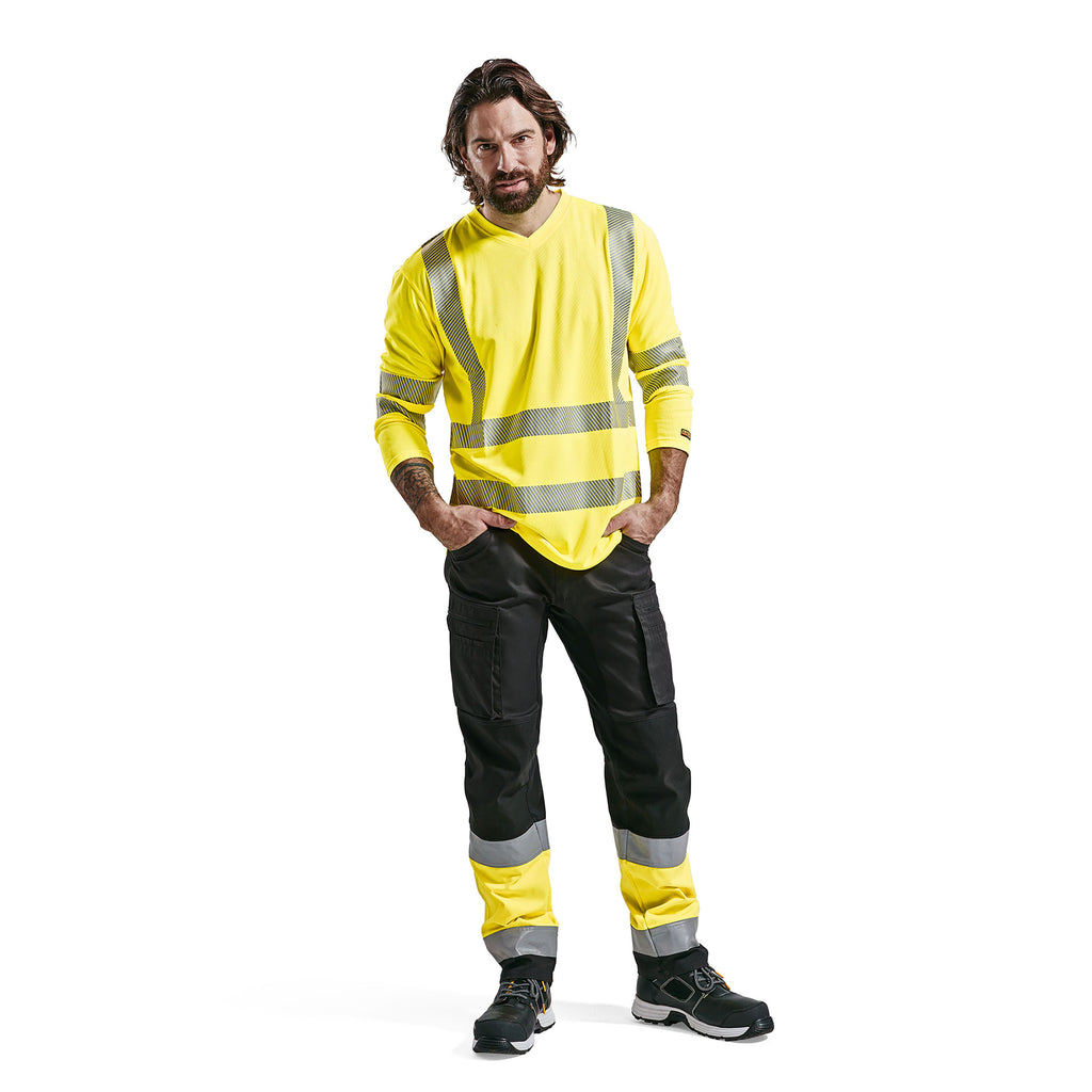 Blaklader 1551 Hi Vis Trousers With Stretch Black Hi Vis Yellow Model