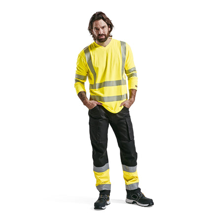 Blaklader 1551 Hi Vis Trousers With Stretch Black Hi Vis Yellow Model