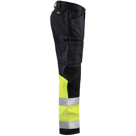 Blaklader 1551 Hi Vis Trousers With Stretch Black Hi Vis Yellow Right