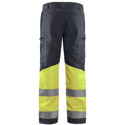 Blaklader 1551 Hi Vis Trousers With Stretch Grey Hi Vis Yellow Back