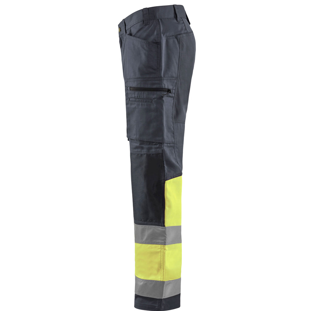 Blaklader 1551 Hi Vis Trousers With Stretch Grey Hi Vis Yellow Left