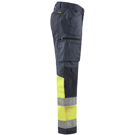 Blaklader 1551 Hi Vis Trousers With Stretch Grey Hi Vis Yellow Right