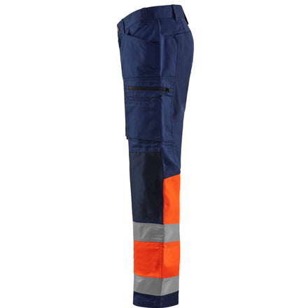 Blaklader 1551 Hi Vis Trousers With Stretch Navy Blue Hi Vis Orange Left