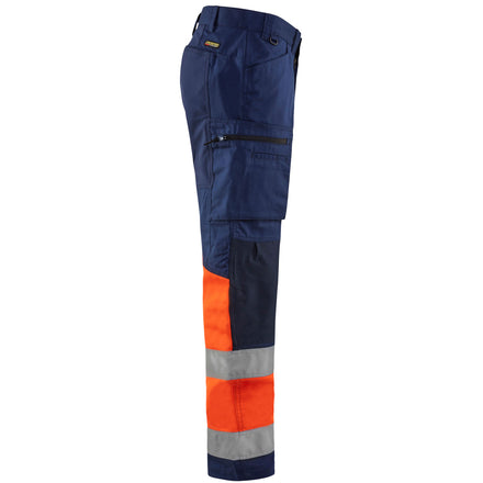 Blaklader 1551 Hi Vis Trousers With Stretch Navy Blue Hi Vis Orange Right