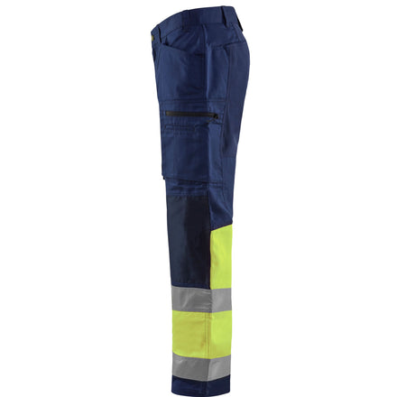 Blaklader 1551 Hi Vis Trousers With Stretch Navy Blue Hi Vis Yellow Left