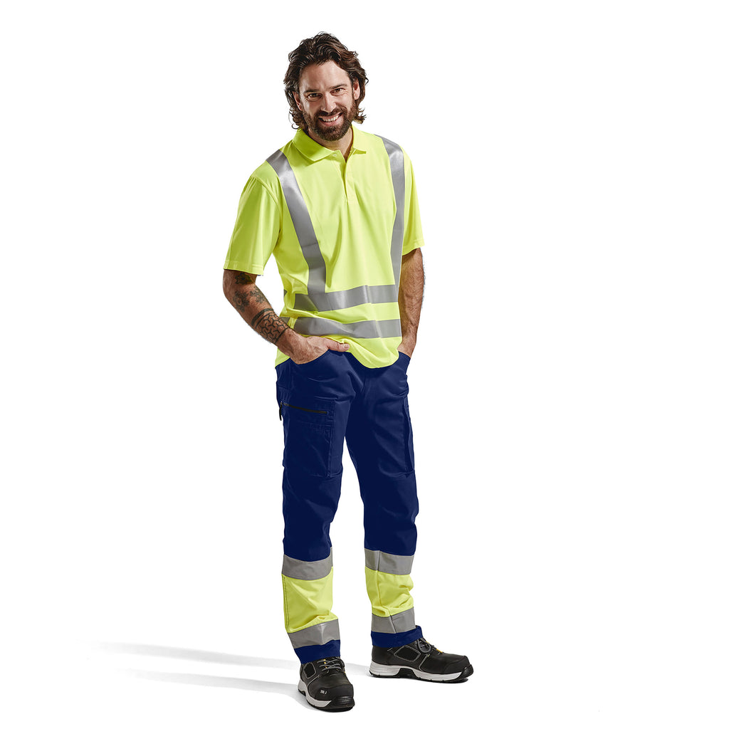 Blaklader 1551 Hi Vis Trousers With Stretch Navy Blue Hi Vis Yellow Model