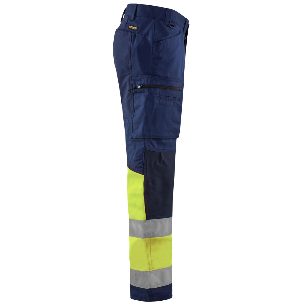 Blaklader 1551 Hi Vis Trousers With Stretch Navy Blue Hi Vis Yellow Right