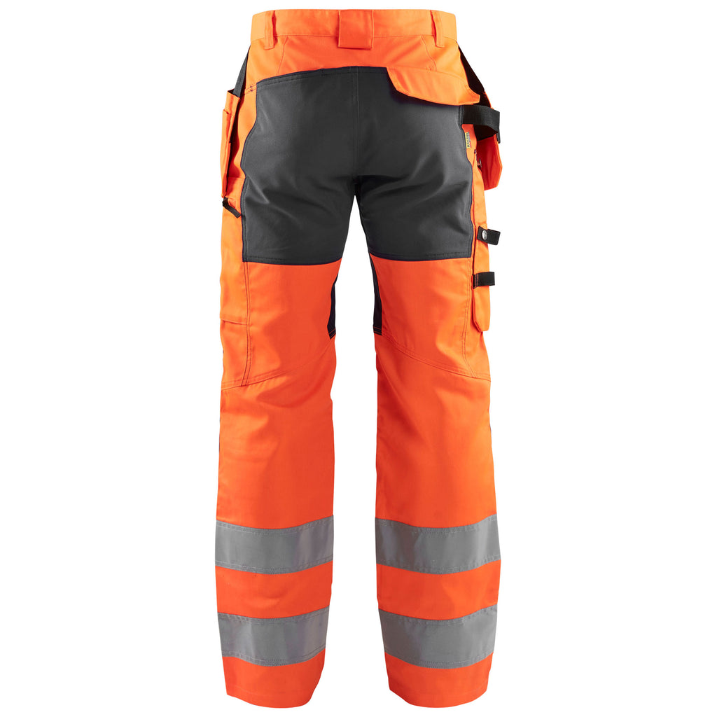 Blaklader 1552 Hi Vis Trousers With Stretch Hi Vis Orange Grey Back