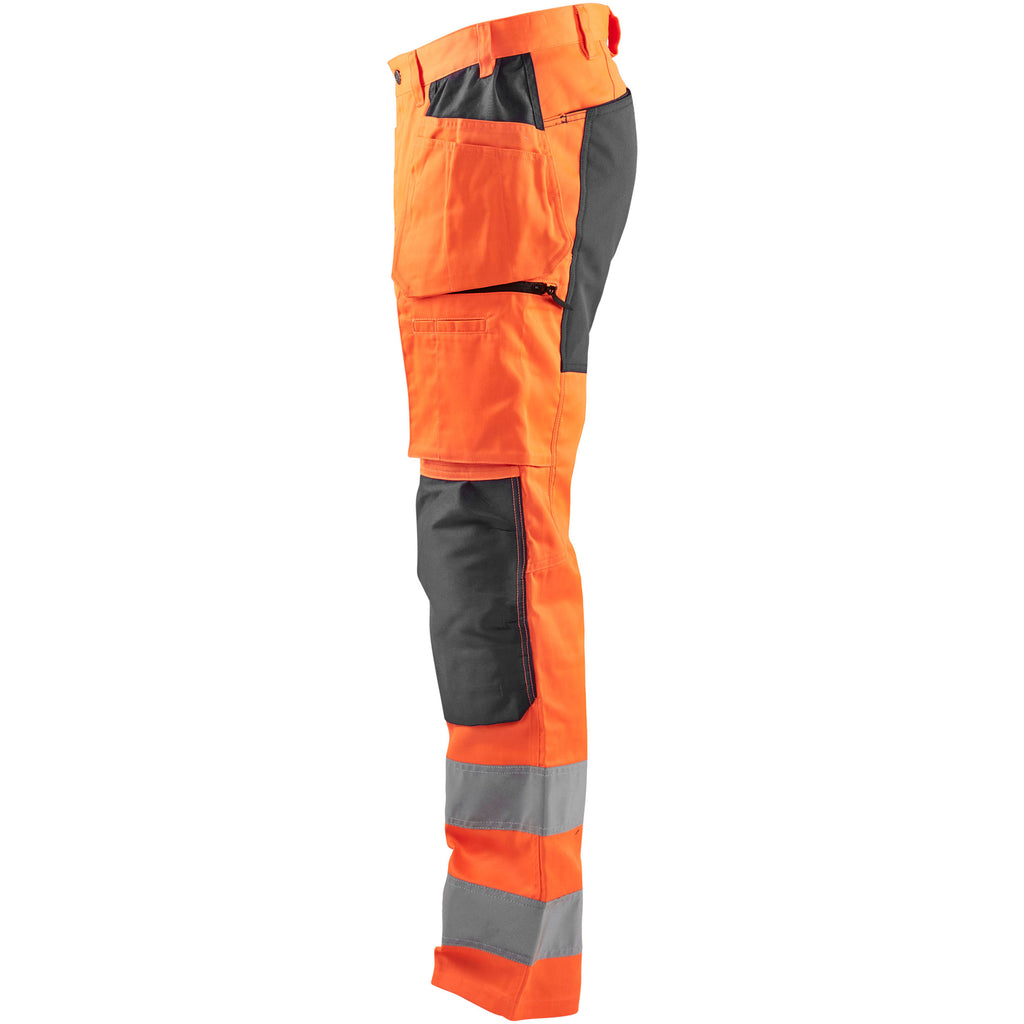 Blaklader 1552 Hi Vis Trousers With Stretch Hi Vis Orange Grey Left