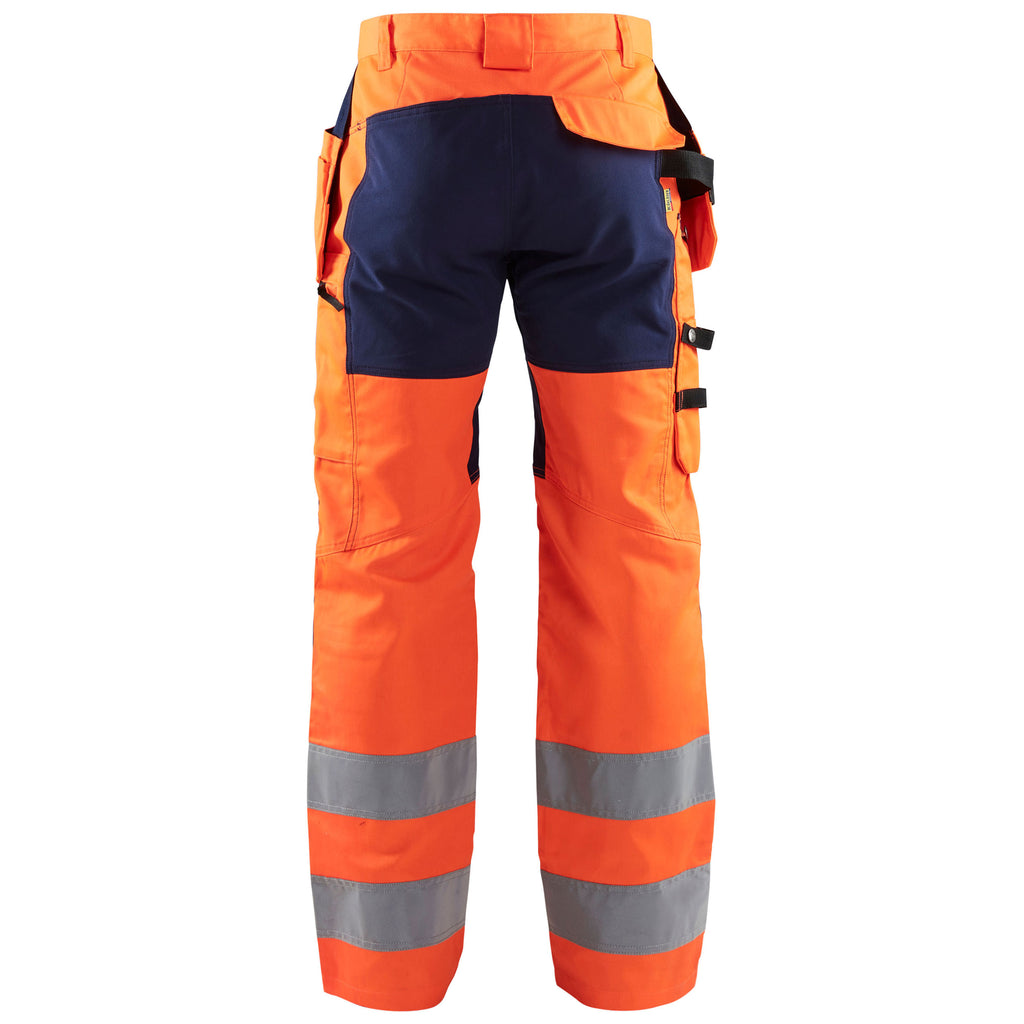 Blaklader 1552 Hi Vis Trousers With Stretch Hi Vis Orange Navy Blue Back