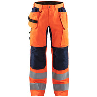 Blaklader 1552 Hi Vis Trousers With Stretch Hi Vis Orange Navy Blue Main