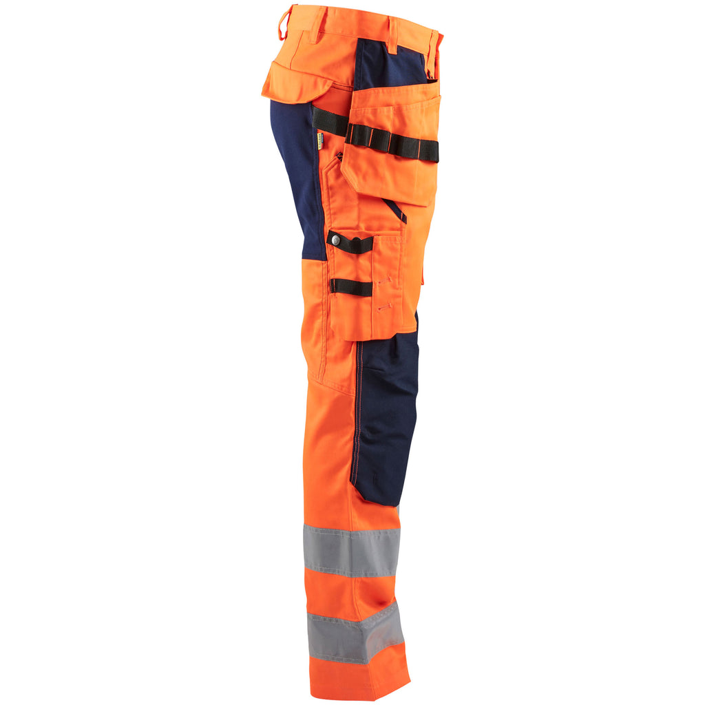 Blaklader 1552 Hi Vis Trousers With Stretch Hi Vis Orange Navy Blue Right