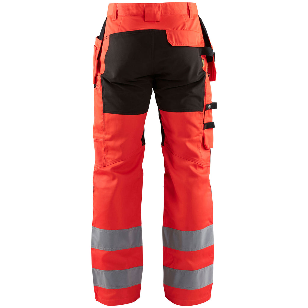 Blaklader 1552 Hi Vis Trousers With Stretch Hi Vis Red Black Back