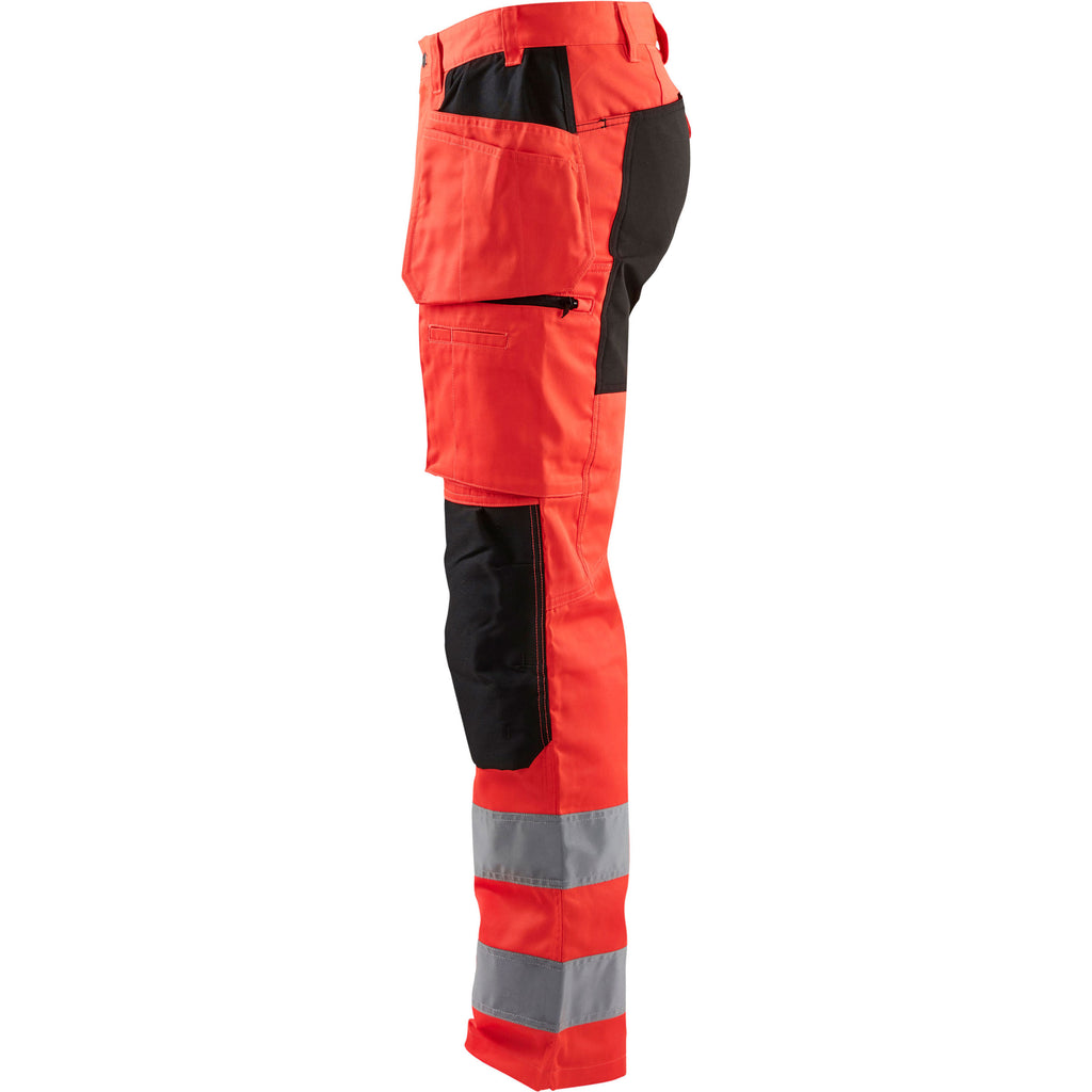 Blaklader 1552 Hi Vis Trousers With Stretch Hi Vis Red Black Left