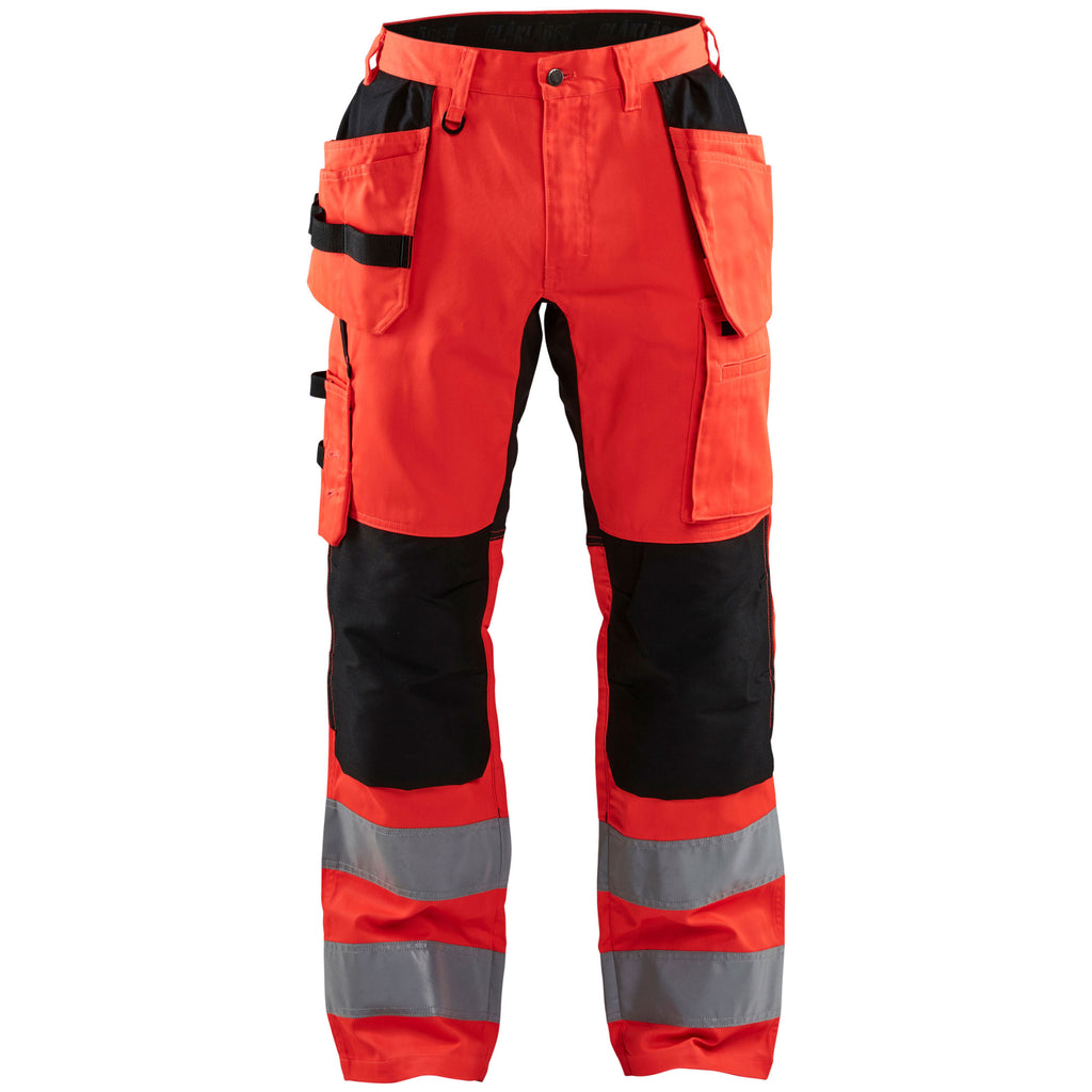 Blaklader 1552 Hi Vis Trousers With Stretch Hi Vis Red Black Main