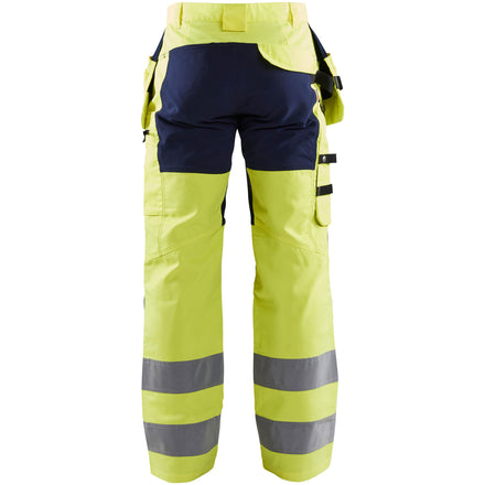 Blaklader 1552 Hi Vis Trousers With Stretch Hi Vis Yellow Navy Blue Back